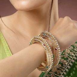 NVR Gold-Plated Kundan Traditional Bangles for Women - Set of 2 image 2