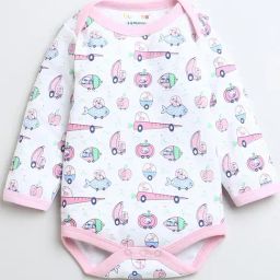 Bumzee Girls White & Pink Printed Full Sleeves Bodysuit With Pyjamas image 3