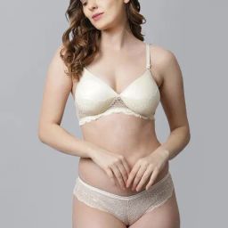 AROUSY Off-White Cotton Self Pattern Bra Panty Set-image-63
