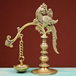 Ekaa Handicrafts Brass Parrot Lamp with Hanging Diya-picture-25