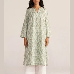 Ganga Fashions Light Grass Green And White Cotton Regular Fit Kurta-image-72