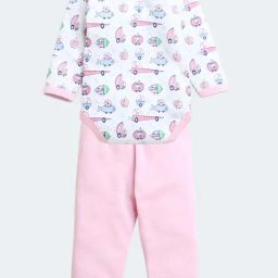 Bumzee Girls White & Pink Printed Full Sleeves Bodysuit With Pyjamas image 2