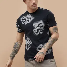 Smileyworld Black Cotton Regular Fit Printed T-Shirt-picture-43