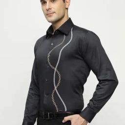 Hancock Black Slim Fit Graphic Shirt-image-81