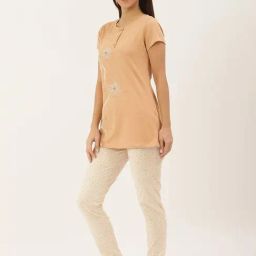 Sweet Dreams Apricot & Beige Printed T-Shirt With Pyjamas-image-74