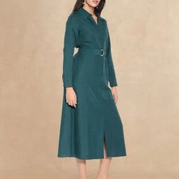 RAREISM Green Cotton Blend Solid Long Sleeves Dress-image-21