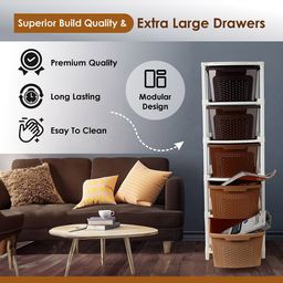 Kuber Industries Brown & Cream-Coloured 5-Layer Drawer Storage Organiser-92 Ltr image 5