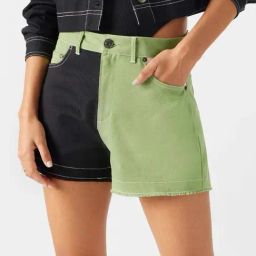 The Souled Store Green & Black Cotton Color-Block Shorts-7