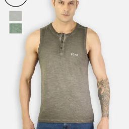Zoiro Grey & Green Regular Fit Vest - Pack Of 3-image-0