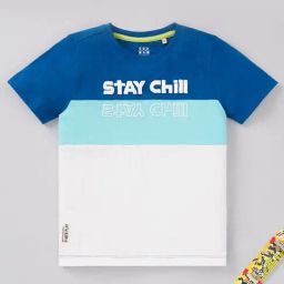 Ed-a-Mamma Kids Blue & White Color Block T-Shirt-image-87