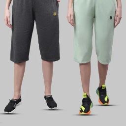 Vimal Jonney Grey & Light Green Mid Rise Capris - Pack of 2-image-54