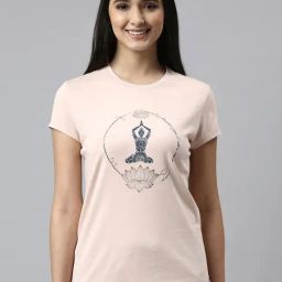 Enamor Pink Cotton Graphic Print T-Shirt-image-34