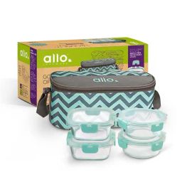 Allo FoodSafe Microwave Safe Glass Lunch Box with Chevron Mint Bag (310ml x 2, 390ml x 2)-image-16
