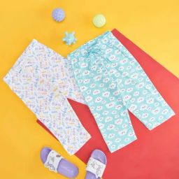YU by Pantaloons Kids Blue & White Cotton Printed Pajamas (Pack of 2)-image-20
