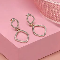 Accessorize London Gold Pave Organic Oval Short Dangler Earring-image-8