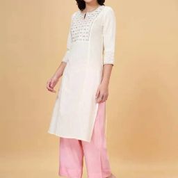 YU by Pantaloons Off-White Cotton Embroidered Straight Kurta-picture-44