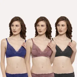 AROUSY Black & Blue Self Pattern Bra Panty Set - Pack Of 3-image-30