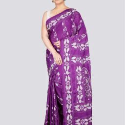 Pinkloom Purple Silk Embroidered Saree With Unstitched Blouse-picture-21