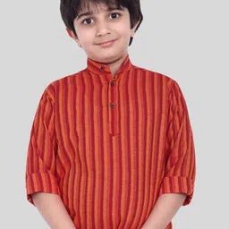 MOSHI Boys Striped Band Collar Pure Cotton Straight Short Kurta-26