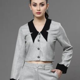 KASSUALLY Grey Relaxed Fit Crop Shirt-image-45