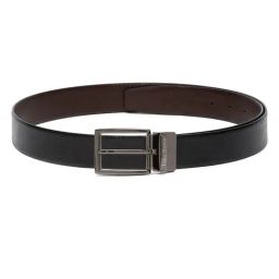Louis Stitch Black Textured Leather Reversible Belt for Men-image-92