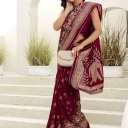 DIVASTRI Maroon Silk Blend Printed Sarees-picture-40