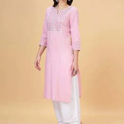 YU by Pantaloons Pink Cotton Embroidered Straight Kurta-picture-16