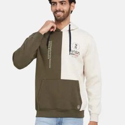 Octave Tobacco Regular Fit Colour Block Hooded Sweatshirt-image-53