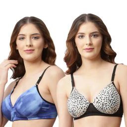 Cukoo Blue & White Printed Full Coverage Non-Wired Bra - Pack of 2-picture-37