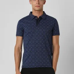 Van Heusen Navy Cotton Slim Fit Printed Polo T-Shirts-picture-38