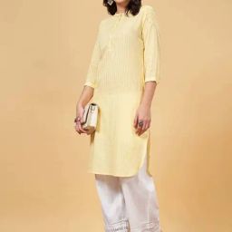 YU by Pantaloons Yellow Cotton Embroidered Straight Kurti-picture-12