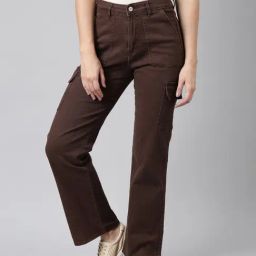 SHOWOFF Brown Straight Fit Mid Rise Cargo Jeans-image-54