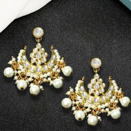 OOMPH Gold Tone Kundan Ethnic Chand Bali Earrings-33