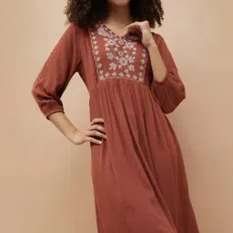 Fame Forever By Lifestyle Brown Regular Fit Embroidered Dress-picture-17
