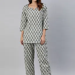 Divena Women Grey & Beige Floral Printed Night Suit-picture-9