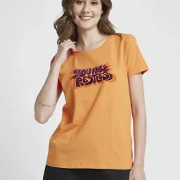 Spykar Orange Graphic Print Top-image-25