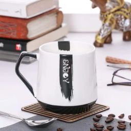 JCPL White & Black Ceramic 9.5 cm Milk Mug (0.5 L) - Set of 2-13