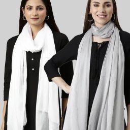 TWIN BIRDS White & Silver Plain Dupatta - Pack Of 2-16