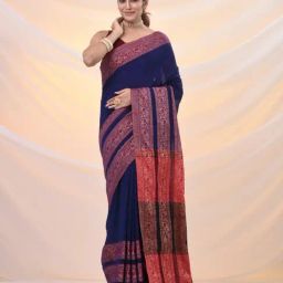 Arhi Blue Cotton Polyblend Woven Design Saree with Unstitched Blouse-picture-33