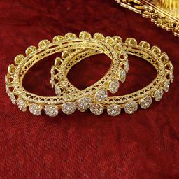 ZULKA Set Of 2 Gold-Plated Cubic Zirconia & American Diamond Studded Bangles-image-61