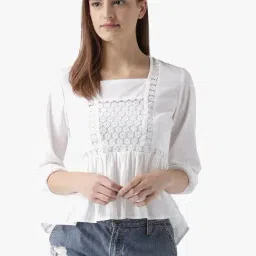 DODO & MOA White Lace Pattern Top-image-99