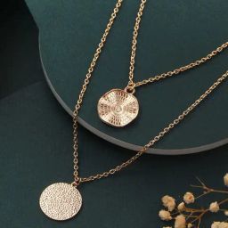 Priyaasi Gold-Plated Round Textured Dual-Layered Necklace for Women-image-2