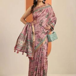 Libas Purple Floral Print Saree With Unstitched Blouse-image-20