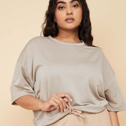 max Women Plus Size Solid Round Neck Relaxed Fit T-shirt-image-73