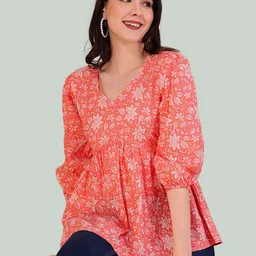 Dream Beauty Fashion Floral Print Puff Sleeve Empire Top-image-32