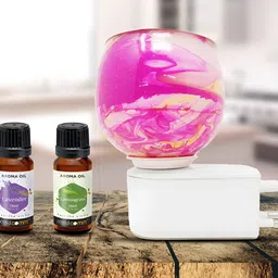 PEEPALCOMM 3Pc Pink & White Marble-Printed Electric Aroma Oil Diffuser With Scented Oils-30