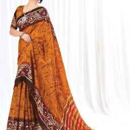 Saree Mall Mustard Printed Saree With Unstitched Blouse-image-31