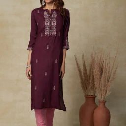 Fashor Purple Embroidered Straight Kurta-image-75