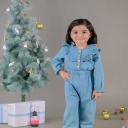 Budding Bees Kids Blue Solid Full Sleeves Dungaree-image-14