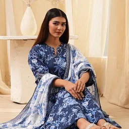 Biba Women Floral Printed Regular Pure Cotton Kurta with Palazzos & With Dupatta-13